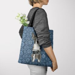 Boston Terrier Dog Denim Style Tote Bag 49 denim dogs tote boston terrier daisy denim tote woman jumper view