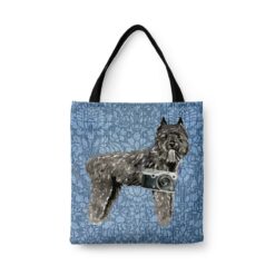 Bouvier des Flandres Dog Denim Style Tote Bag 44 denim dogs tote bouvier des flandres bleached damask denim front view white