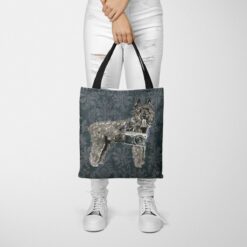 Bouvier des Flandres Dog Denim Style Tote Bag 50 denim dogs tote bouvier des flandres dark damask denim tote woman trowsers front view