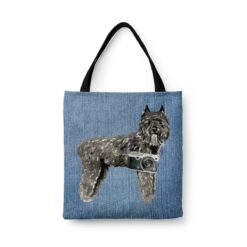Bouvier des Flandres Dog Denim Style Tote Bag 45 denim dogs tote bouvier des flandres gently faded denim front view white
