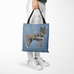 Bouvier des Flandres Dog Denim Style Tote Bag 53 denim dogs tote bouvier des flandres gently faded denim tote woman trowsers walking view