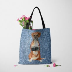 Boxer Dog Denim Style Tote Bag 48 denim dogs tote boxer bleached damask denim tote standing carnations