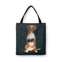 Boxer Dog Denim Style Tote Bag 46 denim dogs tote boxer dark denim front view white