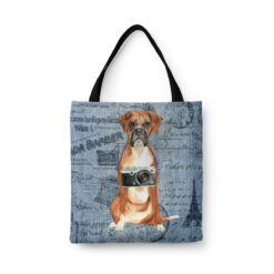 Boxer Dog Denim Style Tote Bag 41 denim dogs tote boxer faded ephemera denim front view white