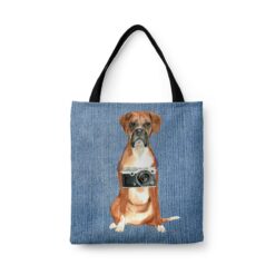 Boxer Dog Denim Style Tote Bag 45 denim dogs tote boxer gently faded denim front view white