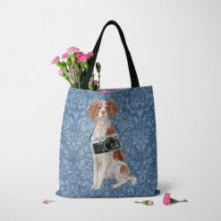 denim dogs tote brittany bleached damask denim tote standing carnations