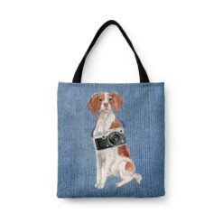 denim dogs tote brittany gently faded denim front view white