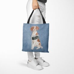 denim dogs tote brittany gently faded denim tote woman trowsers walking view