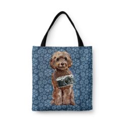 denim dogs tote brown cockapoo daisy denim front view white