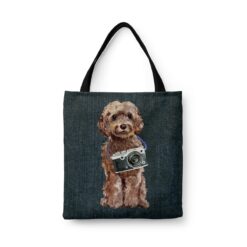 denim dogs tote brown cockapoo dark denim front view white