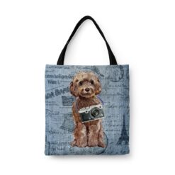 denim dogs tote brown cockapoo faded ephemera denim front view white