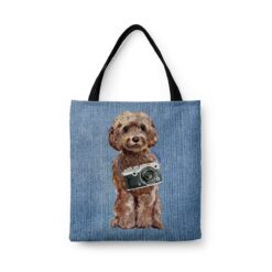 denim dogs tote brown cockapoo gently faded denim front view white