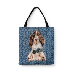 Brown Cocker Spaniel Dog Denim Style Tote Bag 47 denim dogs tote brown cocker spaniel daisy denim front view white