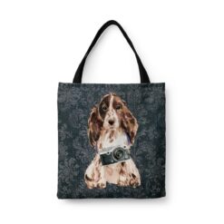 Brown Cocker Spaniel Dog Denim Style Tote Bag 43 denim dogs tote brown cocker spaniel dark damask denim front view white