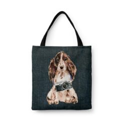 Brown Cocker Spaniel Dog Denim Style Tote Bag 46 denim dogs tote brown cocker spaniel dark denim front view white