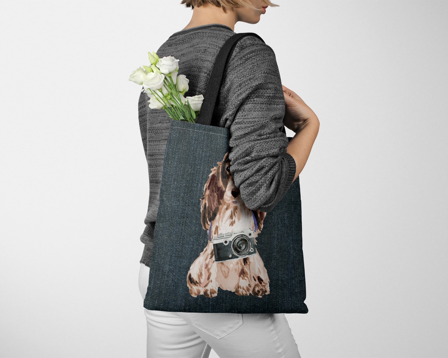 Brown Cocker Spaniel Dog Denim Style Tote Bag 26 Brown Cocker Spaniel Dog Denim Style Tote Bag - Image 24