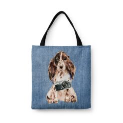 Brown Cocker Spaniel Dog Denim Style Tote Bag 45 denim dogs tote brown cocker spaniel gently faded denim front view white
