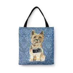 denim dogs tote cairn terrier bleached damask denim front view white