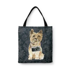 denim dogs tote cairn terrier dark damask denim front view white