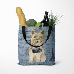 denim dogs tote cairn terrier faded ephemera denim tote standing food