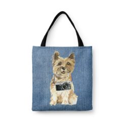 denim dogs tote cairn terrier gently faded denim front view white