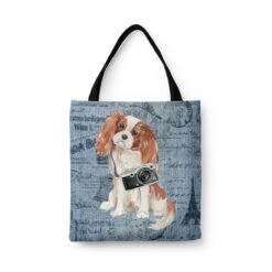 Cavalier King Charles Spaniel Dog Denim Style Tote Bag 41 denim dogs tote cavalier king charles spaniel faded ephemera denim front view white