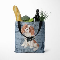 Cavalier King Charles Spaniel Dog Denim Style Tote Bag 52 denim dogs tote cavalier king charles spaniel faded ephemera denim tote standing food