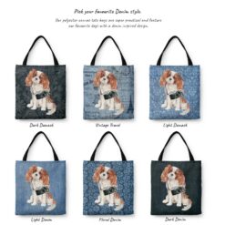 Cavalier King Charles Spaniel Dog Denim Style Tote Bag 42 denim dogs tote cavalier king charles spaniel variations