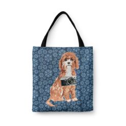 denim dogs tote cavapoo daisy denim front view white