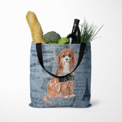 denim dogs tote cavapoo faded ephemera denim tote standing food