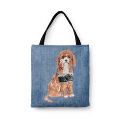 denim dogs tote cavapoo gently faded denim front view white