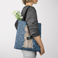 Champagne cockapoo Dog Denim Style Tote Bag 49 denim dogs tote champagne cockapoo daisy denim tote woman jumper view