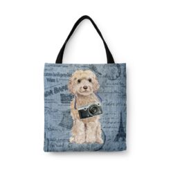 Champagne cockapoo Dog Denim Style Tote Bag 41 denim dogs tote champagne cockapoo faded ephemera denim front view white