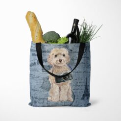 Champagne cockapoo Dog Denim Style Tote Bag 52 denim dogs tote champagne cockapoo faded ephemera denim tote standing food