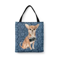 Chihuahua Dog Denim Style Tote Bag 47 denim dogs tote chihuahua daisy denim front view white