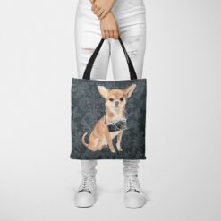 Chihuahua Dog Denim Style Tote Bag 50 denim dogs tote chihuahua dark damask denim tote woman trowsers front view