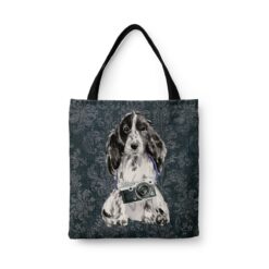 Cocker Spaniel Dog Denim Style Tote Bag 43 denim dogs tote cocker spaniel dark damask denim front view white
