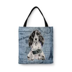 Cocker Spaniel Dog Denim Style Tote Bag 41 denim dogs tote cocker spaniel faded ephemera denim front view white