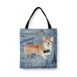 denim dogs tote corgi faded ephemera denim front view white