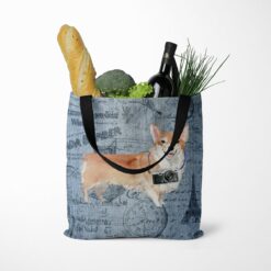 denim dogs tote corgi faded ephemera denim tote standing food