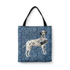 Dalmatian Dog Denim Style Tote Bag 47 denim dogs tote dalmatian daisy denim front view white