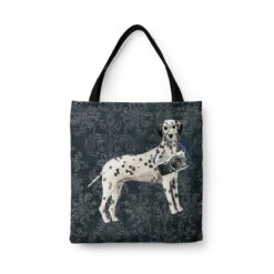 Dalmatian Dog Denim Style Tote Bag 43 denim dogs tote dalmatian dark damask denim front view white