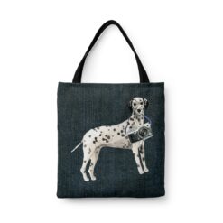 Dalmatian Dog Denim Style Tote Bag 46 denim dogs tote dalmatian dark denim front view white