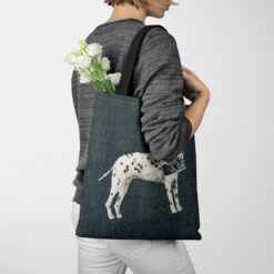 Dalmatian Dog Denim Style Tote Bag 51 denim dogs tote dalmatian dark denim tote woman jumper walking view