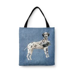 Dalmatian Dog Denim Style Tote Bag 45 denim dogs tote dalmatian gently faded denim front view white