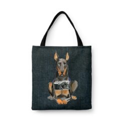 Doberman Dog Denim Style Tote Bag 46 denim dogs tote doberman dark denim front view white