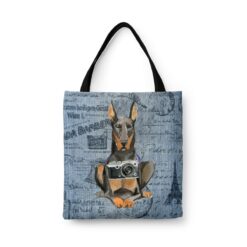 Doberman Dog Denim Style Tote Bag 41 denim dogs tote doberman faded ephemera denim front view white