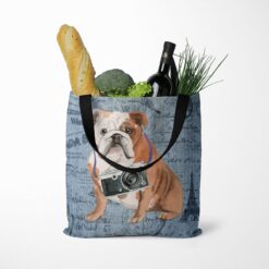 English Bulldog Dog Denim Style Tote Bag 52 denim dogs tote english bulldog faded ephemera denim tote standing food