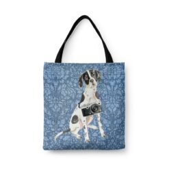 denim dogs tote english pointer bleached damask denim front view white