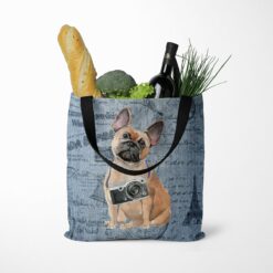 French Bulldog Dog Denim Style Tote Bag 52 denim dogs tote french bulldog faded ephemera denim tote standing food